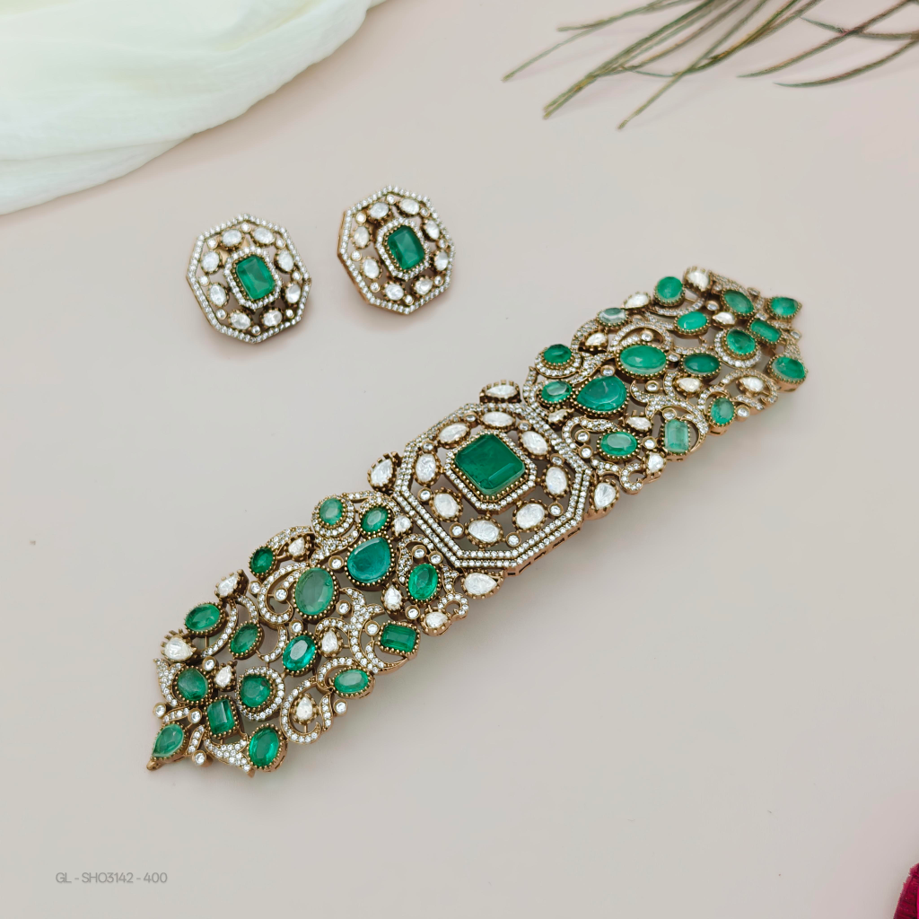 Cz Victorian emerald Mossanaite Set