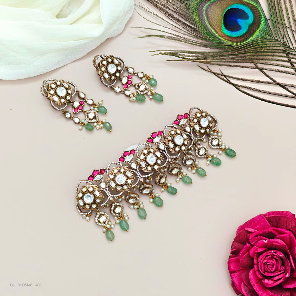 Floral aligned multicolor Mossanaite Set