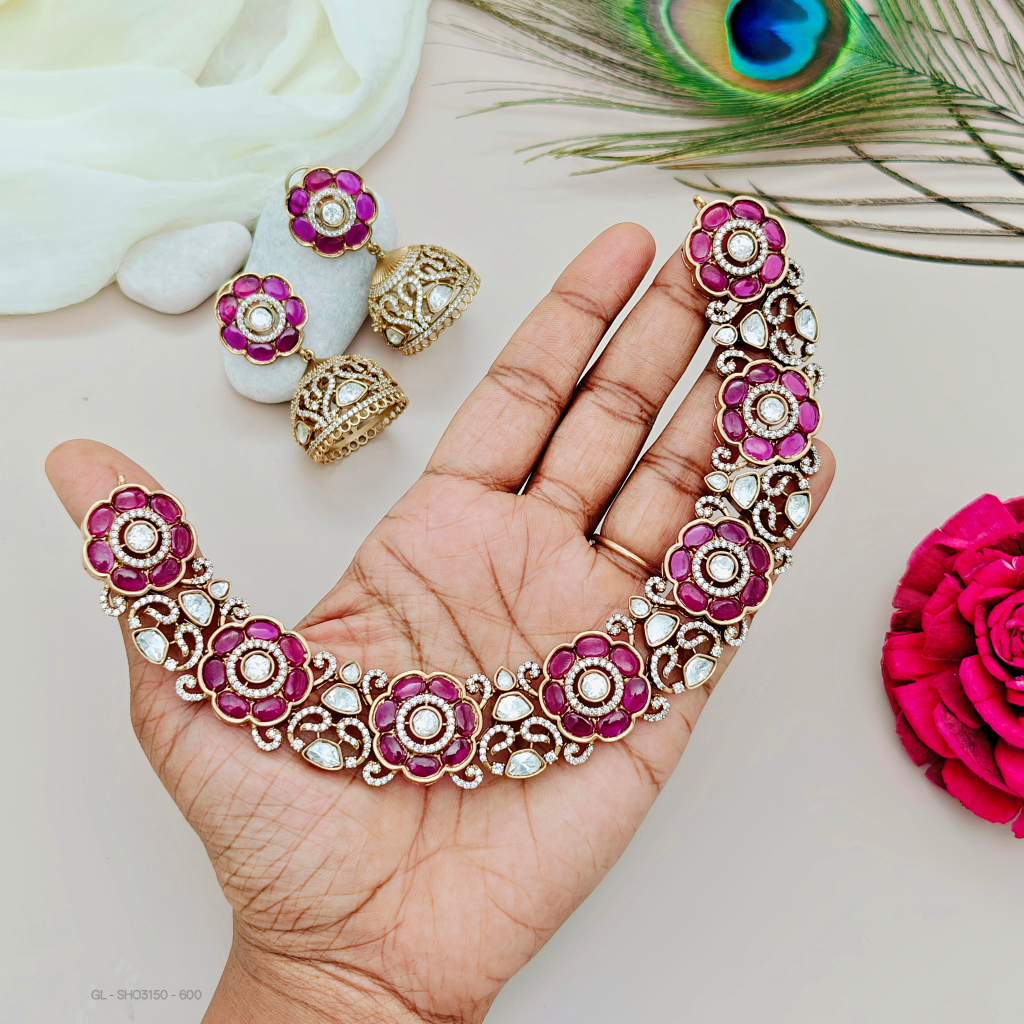 Victorian Ruby Mossanaite Set with jhumkis