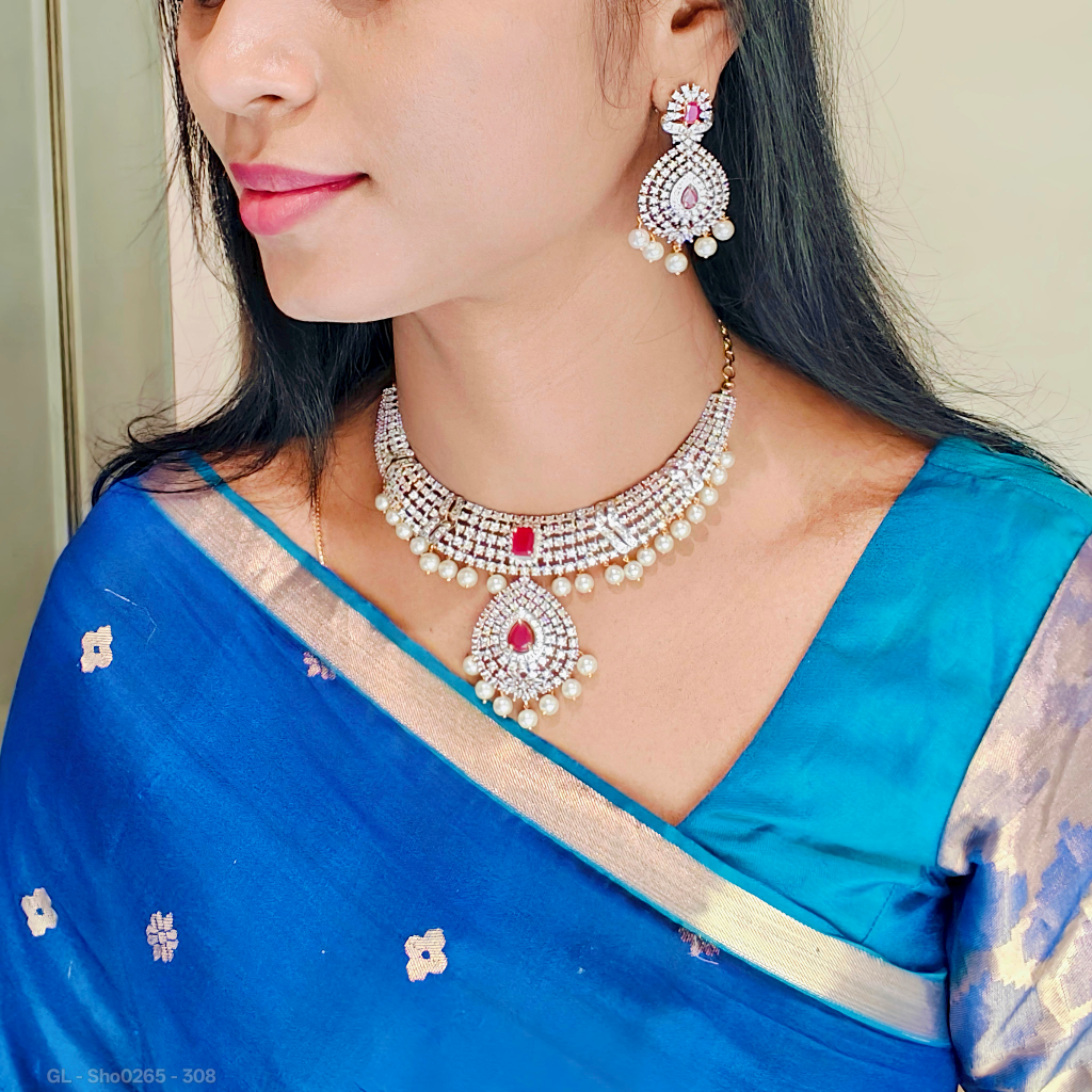 American Diamond Ruby Necklace