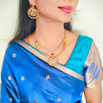 AD Ruby Double layered Short Necklace set