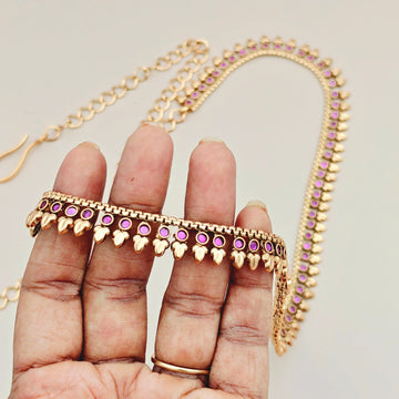 Temple Gold Finish Hip Chain with Ruby Stones Waist Belt