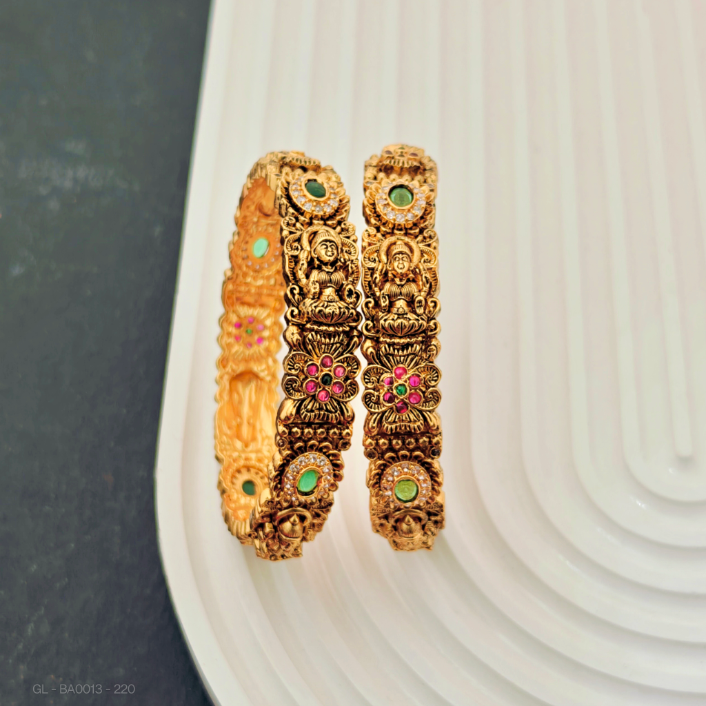 2 PC Set - Women Golden- floral& lakshmi Bangles