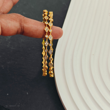2 PC Set - Women Golden- AD stones-Floral- Bangles(2.10 Size)