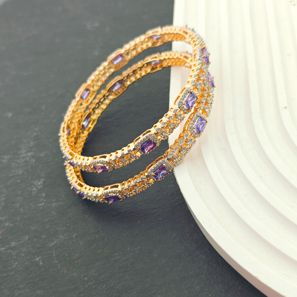 2 PC Set - Women Golden-Designer-purple stone- Bangles(2.10 Size)