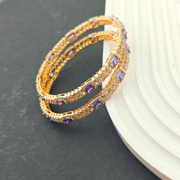 2 PC Set - Women Golden-Designer-purple stone- Bangles(2.10 Size)