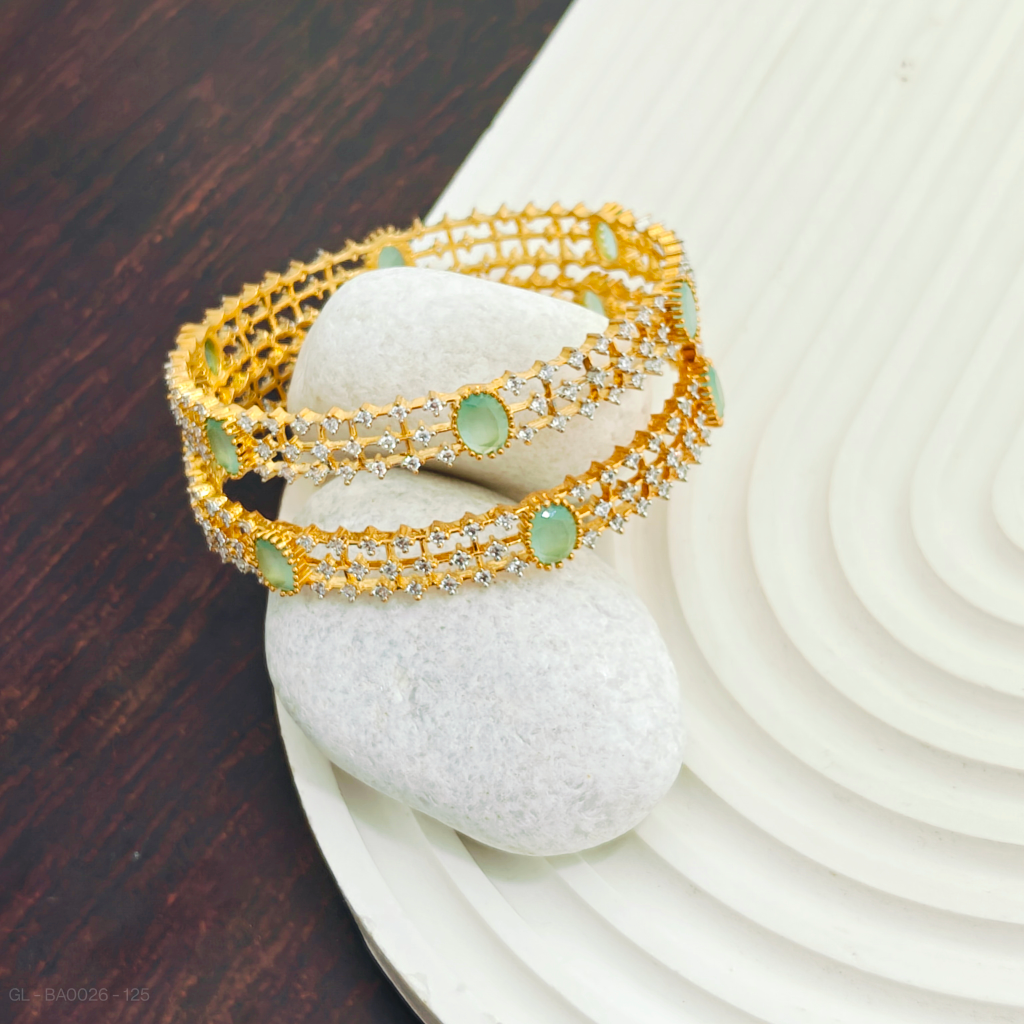 Gold finish Pastel blue checker Bangles