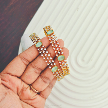 Gold finish Pastel blue checker Bangles