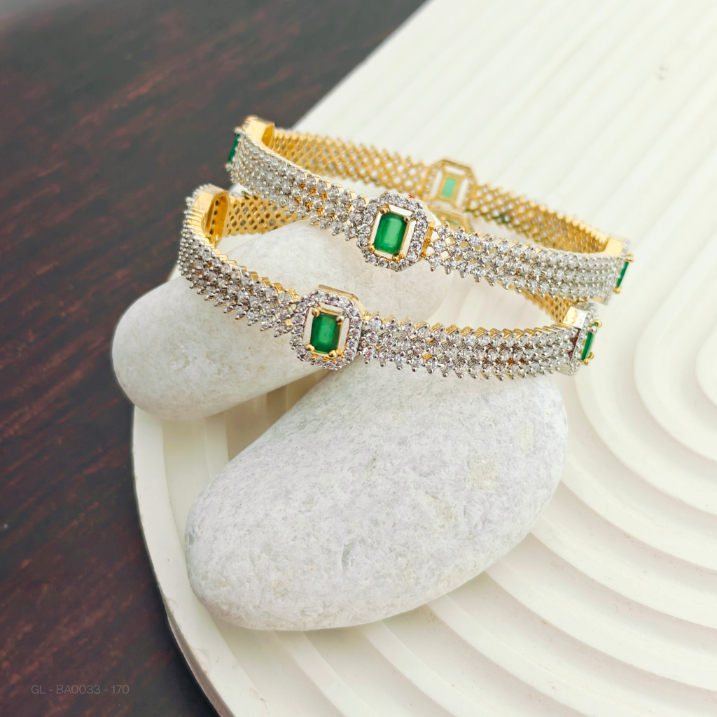 Gold Finish AD Stone Emerald Bangle Set