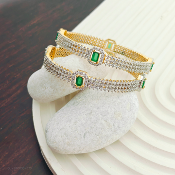 Gold Finish AD Stone Emerald Bangle Set