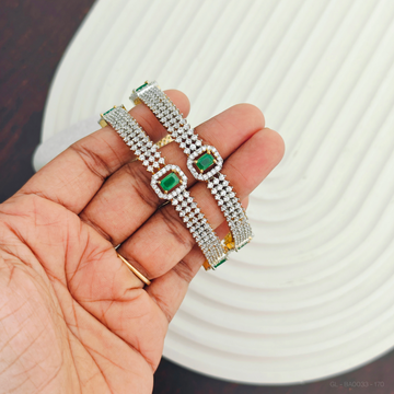Gold Finish AD Stone Emerald Bangle Set
