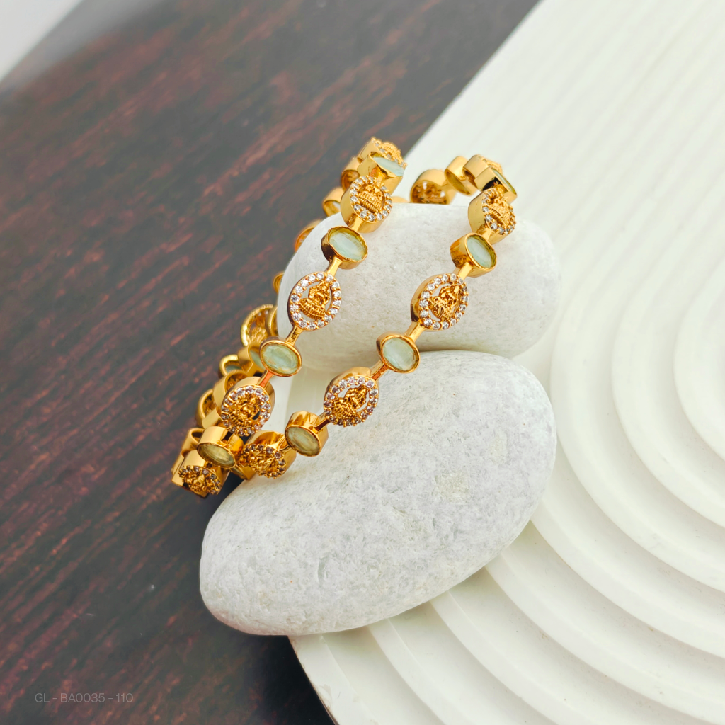 Gold finish Pastel Blue AD Stone Bangle Set
