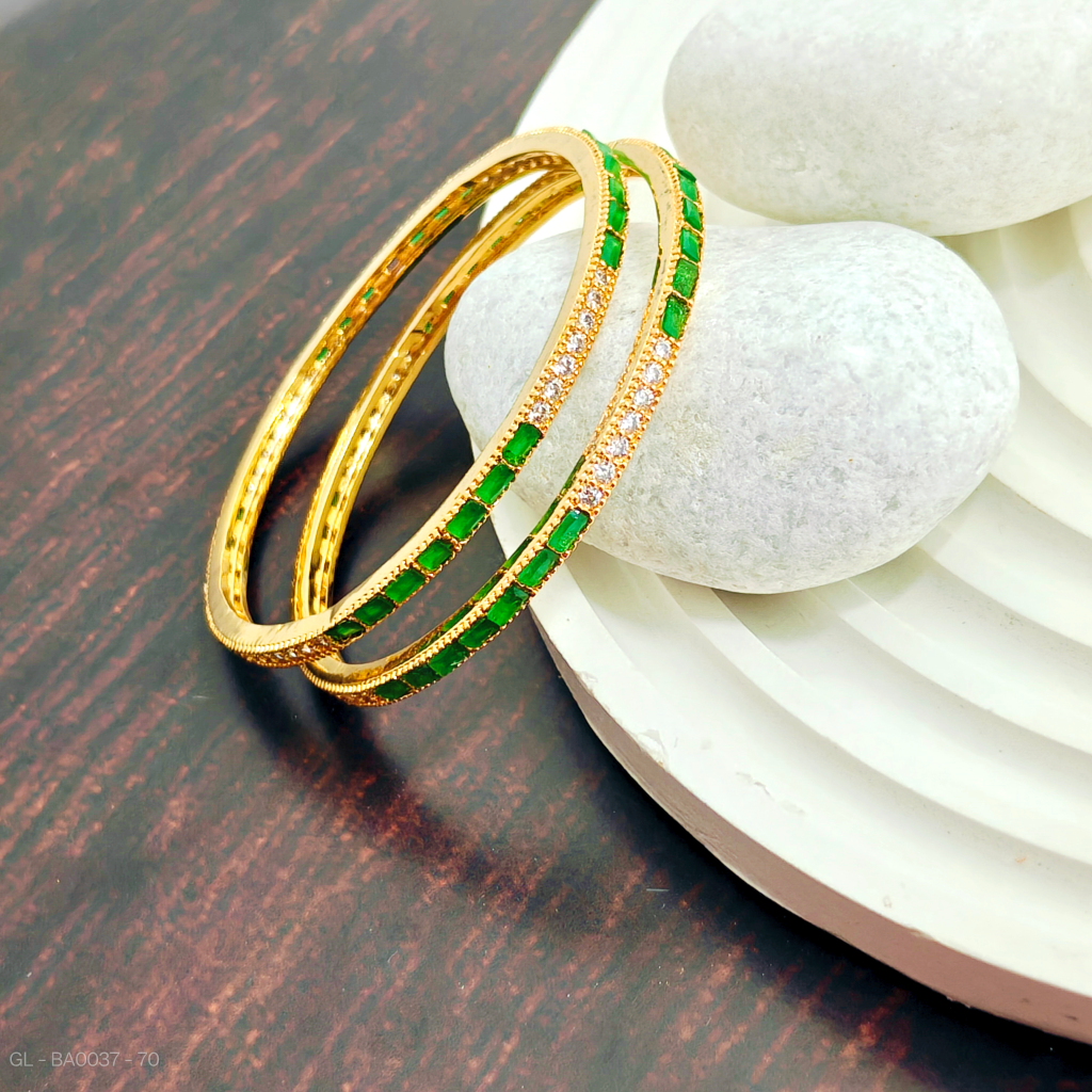 Gold finish Green & White stone Bangles