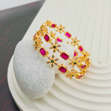 Gold finish AD Stone Ruby Bangle Set