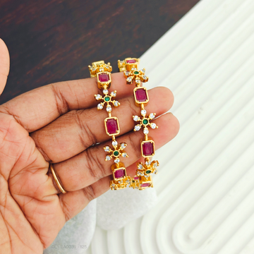 Gold finish AD Stone Ruby Bangle Set