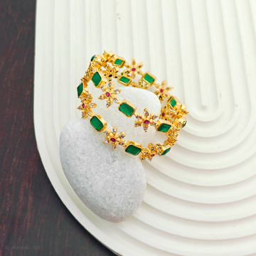 Gold finish AD Emerald Bangle Set