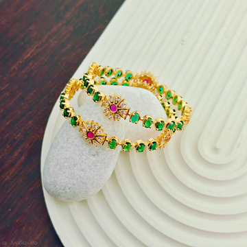 Gold finish AD Stone Emerald Bangles