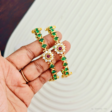 Gold finish AD Stone Emerald Bangles