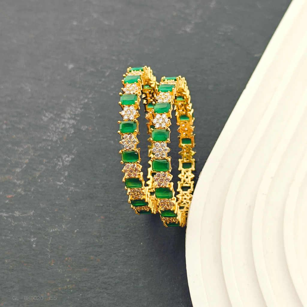 Kids Bangles 2 pc set-Designer-Emerald AD stone