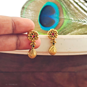 Gold plated-Ruby-Emerald-stone-Floral- Studs