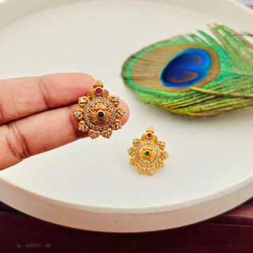 Gold plated-Ruby-Emerald-stone-petal- Studs