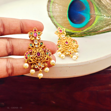 Gold plated-Red-Green-stone-Floral-pearl- Studs