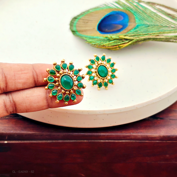 Gold Plated-Green Stone- Studs