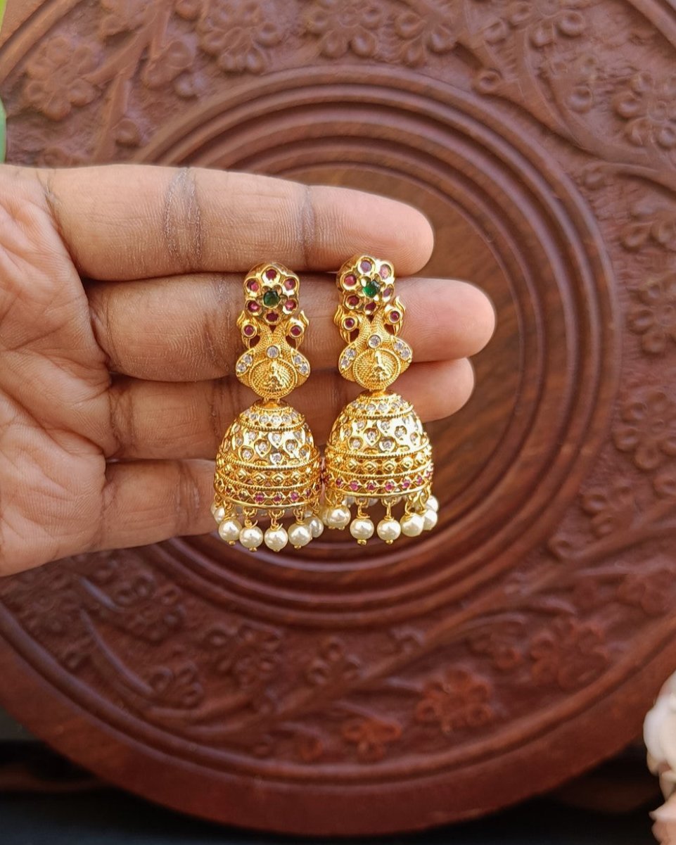 Gold finish CZ Jhumkas - Multi GL-EA0803-108