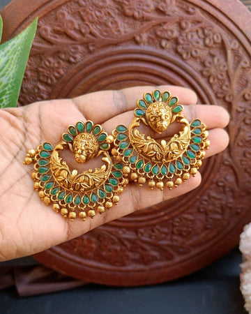 Green Chandbali style Earrings - Emerald GL-EA0815-150