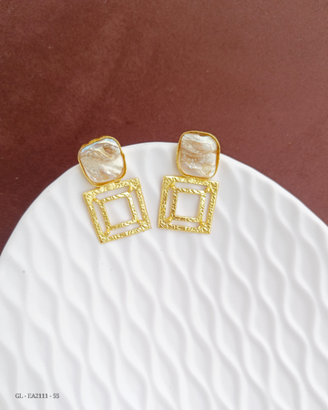 Mother of Pearl Stone Gold Polish Earrings GL-EA2111-55