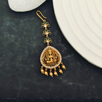 Cz Antique gold finish Green Tikka