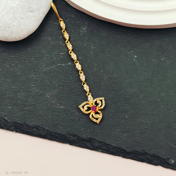 Gold finish AD- Ruby -white Tikka / Nethichutti