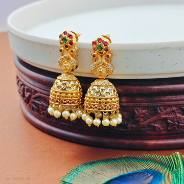 Gold finish CZ Jhumkas - Ruby
