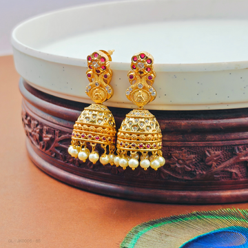 Gold finish CZ Jhumkas - Ruby