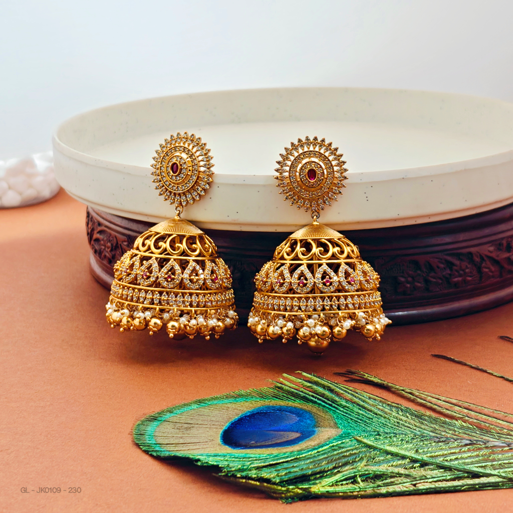 Gold finish-Ruby-stone-Bridal-Jhumkas