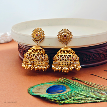 Gold finish-Ruby-stone-Bridal-Jhumkas