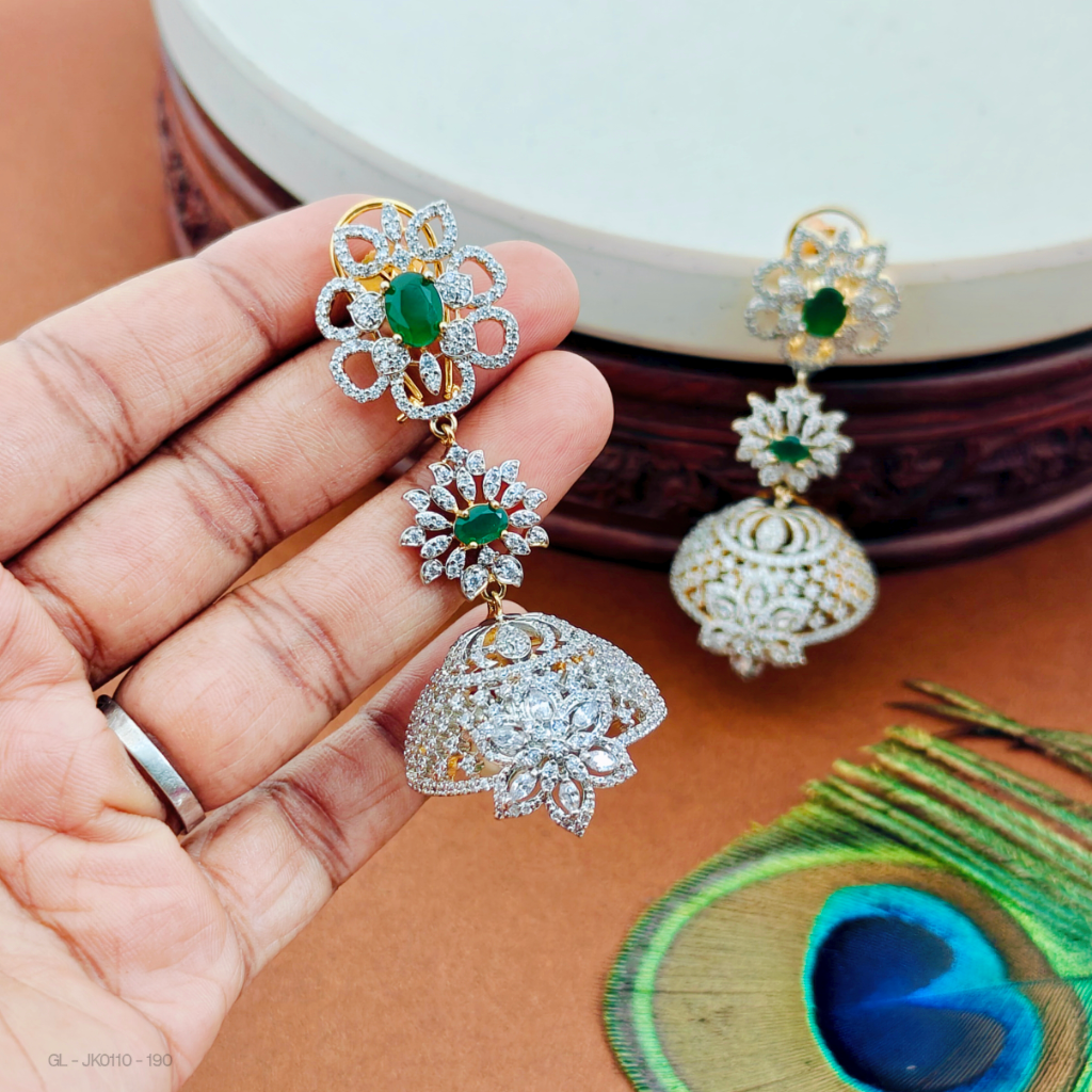 Gold finish-AD-Emerald-stone-jhumka