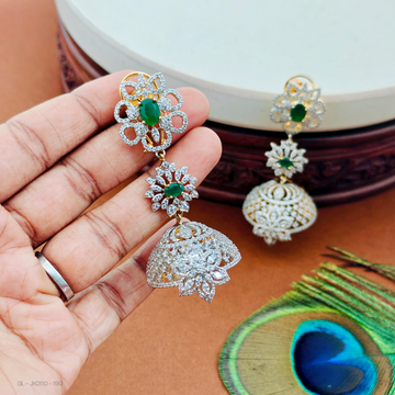 Gold finish-AD-Emerald-stone-jhumka