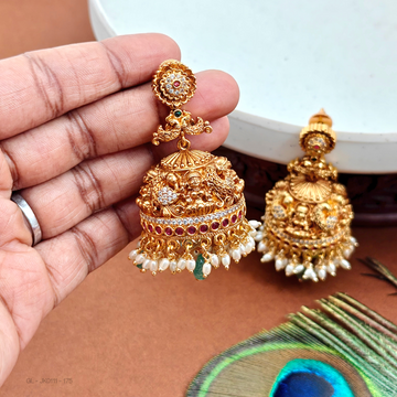 Gold finish-Lakshmi-peacock-design-Bridal-jhumka