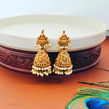 Gold finish-Lakshmi-peacock-design-pearl-jhumka