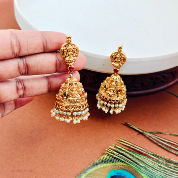 Gold finish-Lakshmi-peacock-Emerald-Ruby-Stone-design-pearl-jhumka