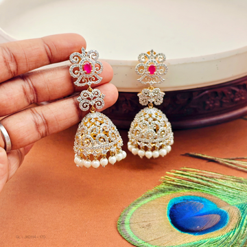 Gold finish-AD-Ruby-Stone-pearl-jhumkas