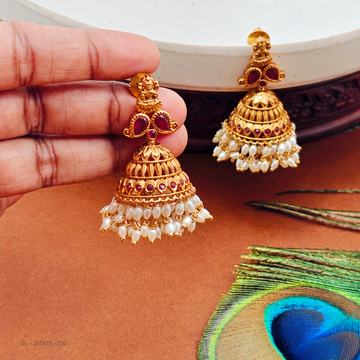Gold finish-Lakshmi top-Ruby-Stone-pearl-jhumkas