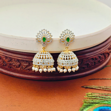 Gold finish-AD-Ruby-Emerald-Stone-pearl-jhumkas