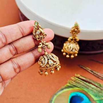 Gold finish-Emerald-Stone-peacock-design-jhumkas