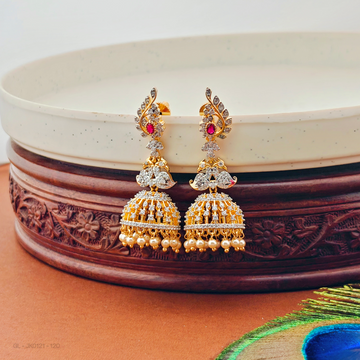 Gold finish-AD-Emerald-Ruby-Stone-peacock-design-jhumkas