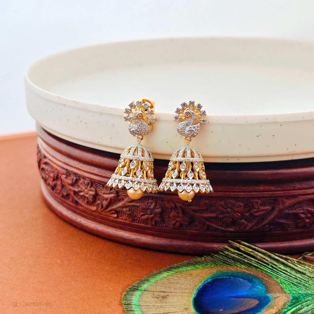Gold finish-peacock top-bell design-jhumkas