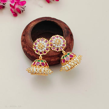 Gold plated Pearl Screw back Jhumkas - Design 1
