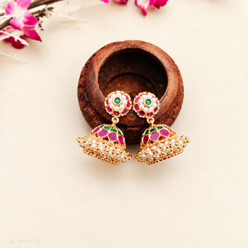 Gold plated Pearl Screw back Jhumkas - Design 3