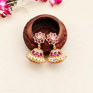 Gold plated Pearl Screw back Jhumkas - Design 2